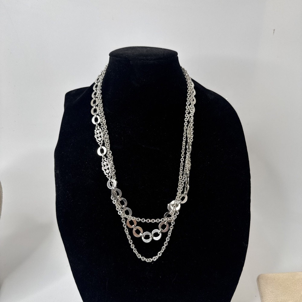 Vintage Monet Statement Necklace Silver Tone Copper Multi Strand Side Pendant